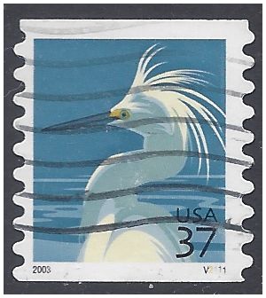 #3829 37c Snowy Egret PNC Single Plate #V2111 2003 Used