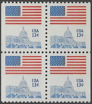 #1623 13c Flag Over Capital Booklet Block/4 11x10.5 1977 Mint NH