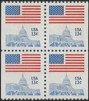 #1623 13c Flag Over Capital Booklet Block/4 11x10.5 1977 Mint NH