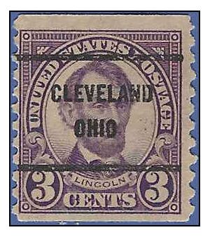 # 600 3c Abraham Lincoln Coil Single 1924 Used Precancel Cleveland Ohio