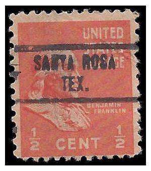 # 803 1/2c Presidential Issue Benjamin Franklin 1938 Used Precancel SANTA ROSA TEX.