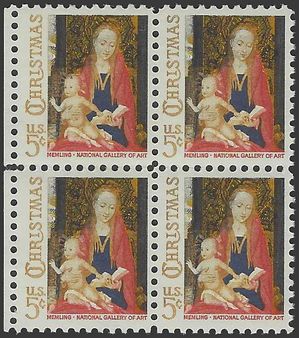 #1321 5c Madonna and Child Block/4 1966 Mint NH