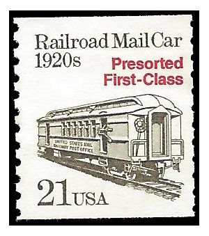 #2265 21c Railroad Mail Car 1920s Coil Single 1988 Used