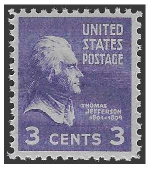 # 807 3c Presidential Issue-Thomas Jefferson 1938 Mint NH