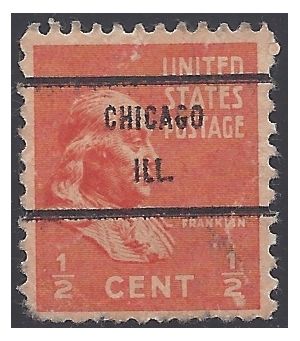 # 803 1/2c Presidential Issue Benjamin Franklin 1938 Used Precancel Chicago ILL.