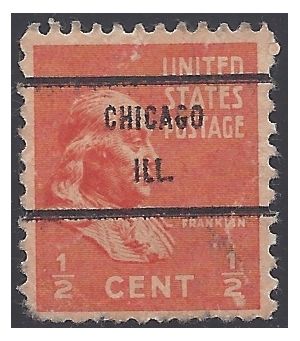 # 803 1/2c Presidential Issue Benjamin Franklin 1938 Used Precancel Chicago ILL.