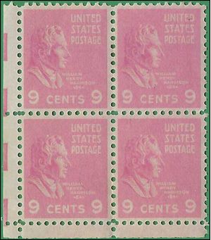 # 814 9c Presidential Issue William H. Harrison Corner Block/4 1938 Mint NH