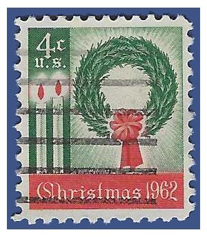 #1205 4c Christmas Wreath and Candles 1962 Used