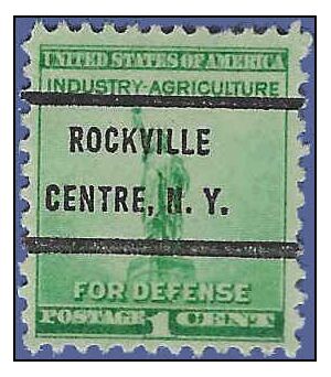 # 899 1c Statue of Liberty 1940 Used Precancel ROCKVILLE CENTER N.Y.