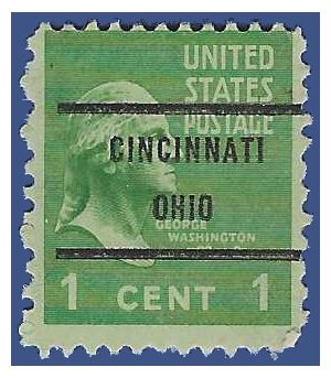 # 804 1c Presidential Issue George Washington 1938 Used CINCINNATI OHIO Precancel