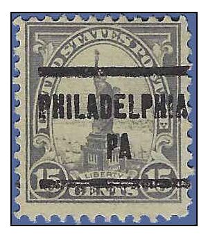 # 566 15c Statue of Liberty 1922 Used Precancel PHILADELPHIA PA