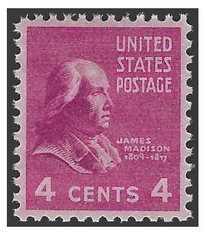 # 808 4c Presidential Issue James Madison 1938 Mint NH