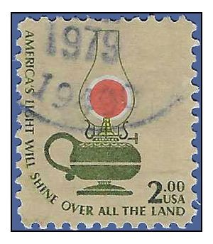 #1611 $2.00 Americana Issue Kerosene Table Lamp 1978 Used