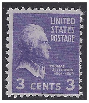 # 807 3c Presidential Issue-Thomas Jefferson 1938 Mint NH