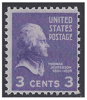 # 807 3c Presidential Issue-Thomas Jefferson 1938 Mint NH