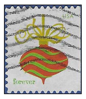 #4579 (44c Forever) Holiday Baubles Red w/Wavy Lines 2011 Used