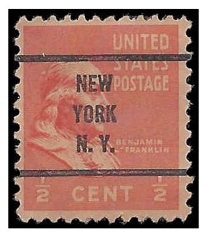 # 803 1/2c Presidential Issue Benjamin Franklin 1938 Used Precancel NEW YORK N.Y.