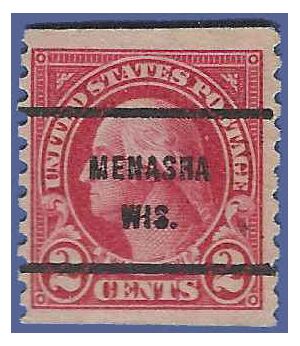 # 599 2c George Washington Coil Single 1923 Used Precancel MENASRA WIS.