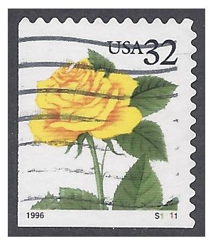 #3049 32c Yellow Rose Plate Number Booklet Single #S1111 1996 Used