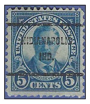 # 637 5c Theodore Roosevelt 1927 Used Precancel INDIANAPOLIS IND.