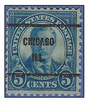 # 637 5c Theodore Roosevelt 1927 Used Precancel CHICAGO ILL.
