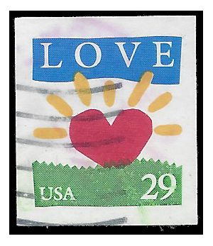 #2813 29c Love and Sunrise Heart Booklet Single 1994 Used