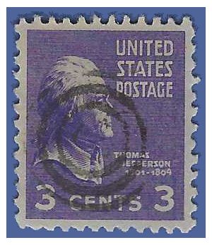 # 807 3c Presidential Issue-Thomas Jefferson 1938 Used