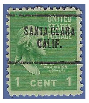 # 804 1c Presidential Issue George Washington 1938 Used Precancel SANTA CLARA Calif.