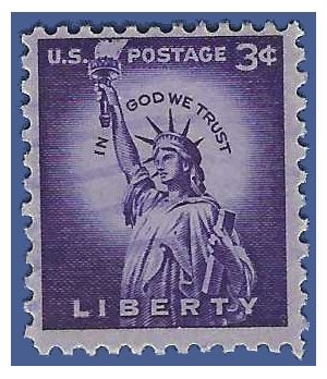 #1035 3c Liberty Issue Statue of Liberty 1954 Used Wet Print