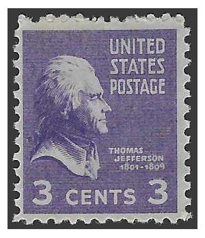 # 807 3c Presidential Issue-Thomas Jefferson 1938 Mint NH
