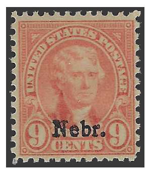 # 678 9c Thomas Jefferson Nebraska Overprint 1929 Mint NH