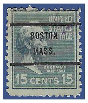 # 820 15c Presidential Series-James Buchanan 1938 Used BOSTON MASS. Precancel