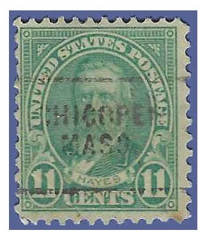 # 692 11c Rutherford B. Hayes 1931 Used Precancel CHICOPEE MASS.