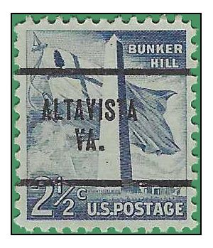 #1034 2.5c Liberty Issue Bunker Hill Monument 1959 Used Precancel Altavista VA.