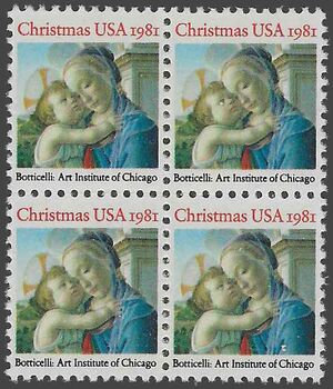 #1939 20c Madonna and Child Block/4 1981 Mint NH