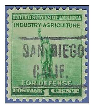 # 899 1c Statue of Liberty 1940 Used Precancel SAN DIEGO CALIF.