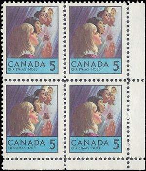 Canada # 502 1969 Used Corner Block of 4