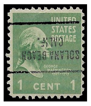 # 804 1c Presidential Issue George Washington 1938 Used Precancel Solana Beach Calif.