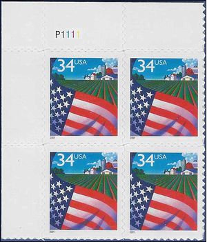 #3470 34c Flag over Farm PB/4 2001 Mint NH