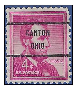 #1036 4c Liberty Issue Abraham Lincoln 1958 Used Precancel CANTON OHIO