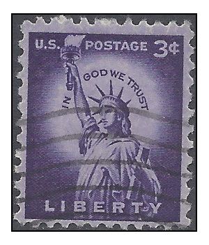 #1035 3c Liberty Issue Statue of Liberty 1954 Used Wet Print