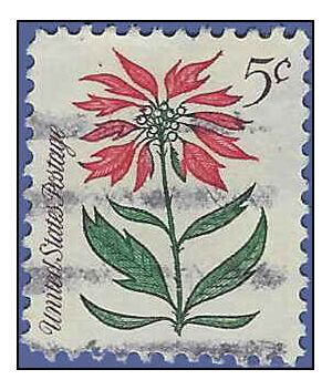 #1256 5c Christmas Flora Poinsettia Untagged 1964 Used