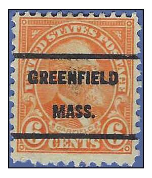 # 638 6c James A. Garfield 1927 Used Precancel GREENFIELD MASS.