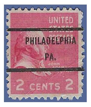 # 806 2c John Adams 1938 Used Precancel PHILADELPHIA PA. Crease