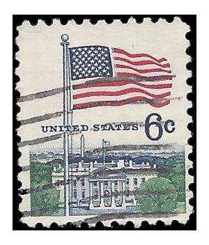 #1338 6c Flag and White House 1968 Used