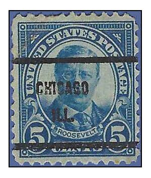 # 637 5c Theodore Roosevelt 1927 Used Precancel CHICAGO ILL.