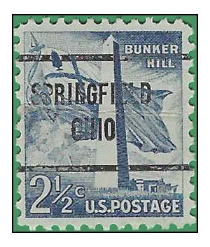 #1034 2.5c Liberty Issue Bunker Hill Monument 1959 Used Precancel Springfield OHIO