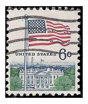 #1338 6c Flag and White House 1968 Used