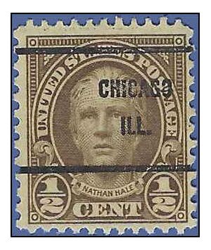 # 653 1/2c Nathan Hale 1929 Used Precancel CHICAGO ILL.