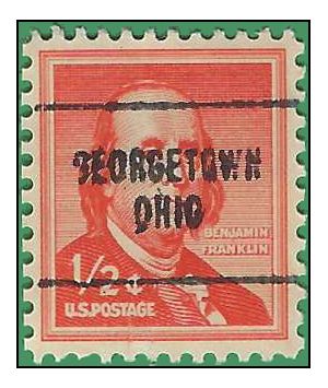 #1030 1/2c Liberty Issue Benjamin Franklin 1958 Used Precancel Georgetown OHIO